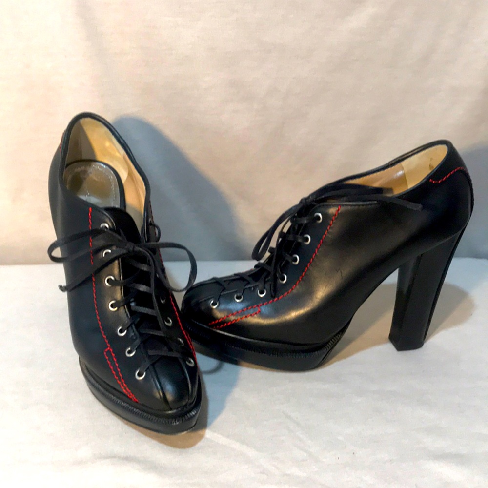 Proenza Schouler Lace Up Platform Heels Black Red 37.5 EUC